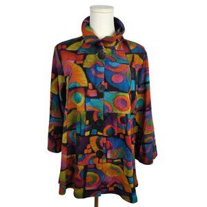 Parsley & Sage Jacket Top Medium Colorful Abstract Button-Front Dopamine Artsy